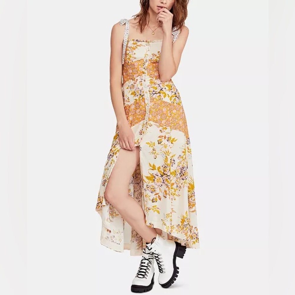 Free People Lover Boy Maxi Dress Boho Floral Patchwork women’s sz 6 new nwt